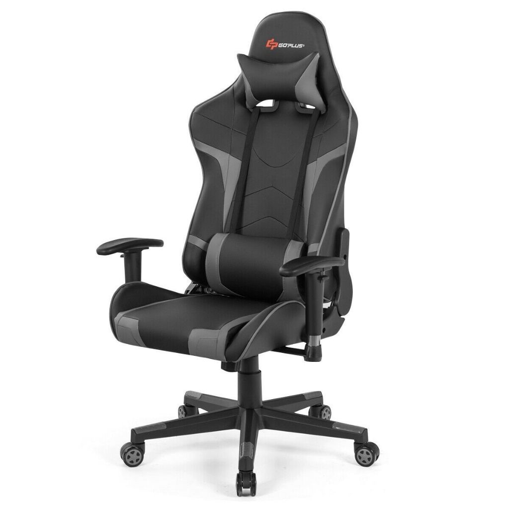 Reclining Gaming Chair with Massaging Lumbar Support - Gray