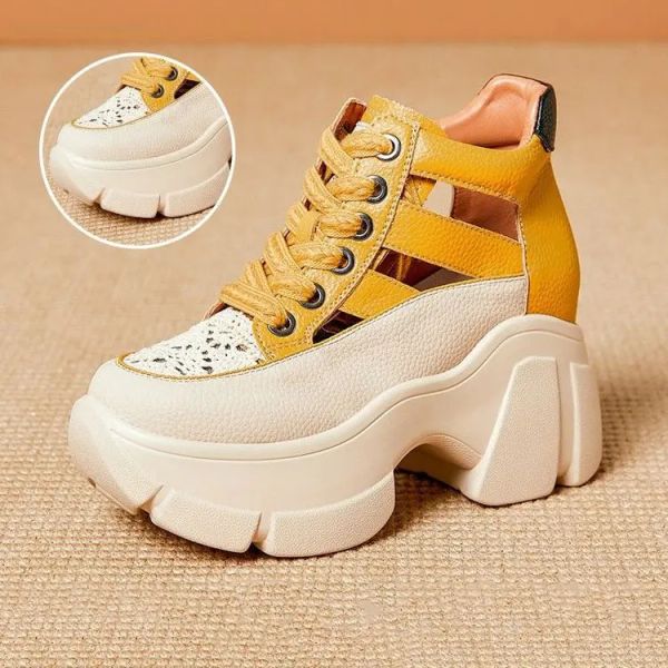 Hollow 2024 Sandals Wedge Heels Leather Sneakers Women High Platform Beach Gothic Punk Casual Breathable Walking Slippers f0e8