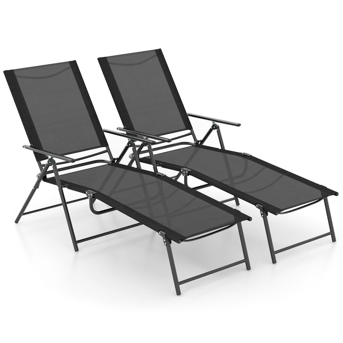 Goplus Folding Chaise Lounge Chairs (Set of 2) - Black
