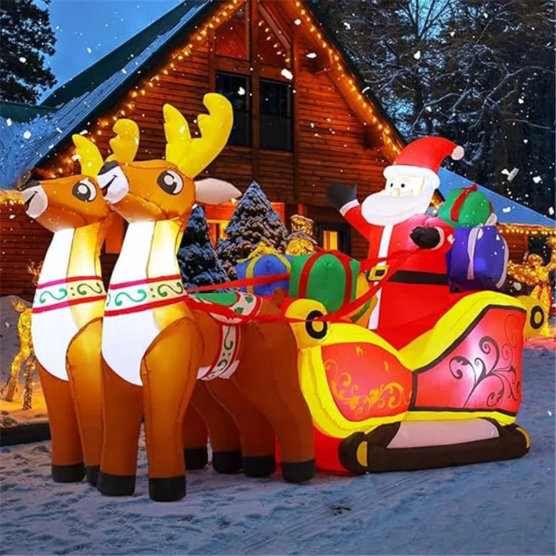 2.1-meter-long Christmas decoration inflatable Santa Claus reindeer sled with built-in LED lights to celebrate Christmas party Years garden decorati