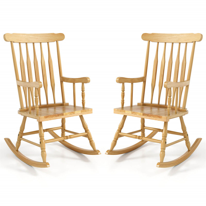 Glossy Finish Wooden Rocking Chairs (Set of 2) - Natural