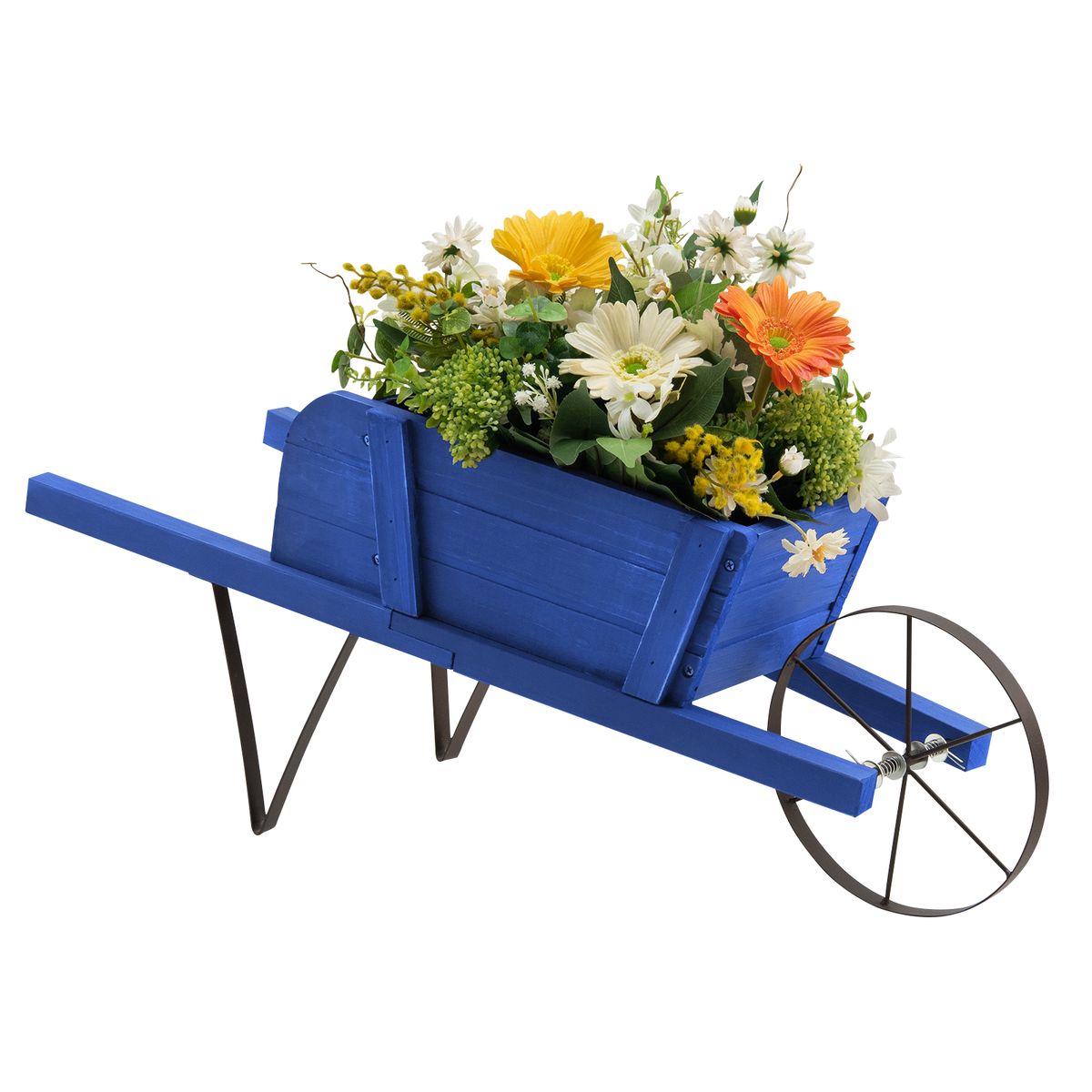 Wooden Wagon Planter with 9 Holiday Magnets - Flower Cart-Blue