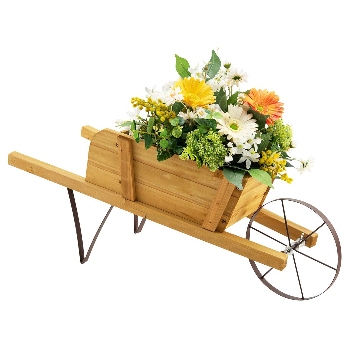 Wooden Wagon Planter with 9 Holiday Magnets - Flower Cart-Beige