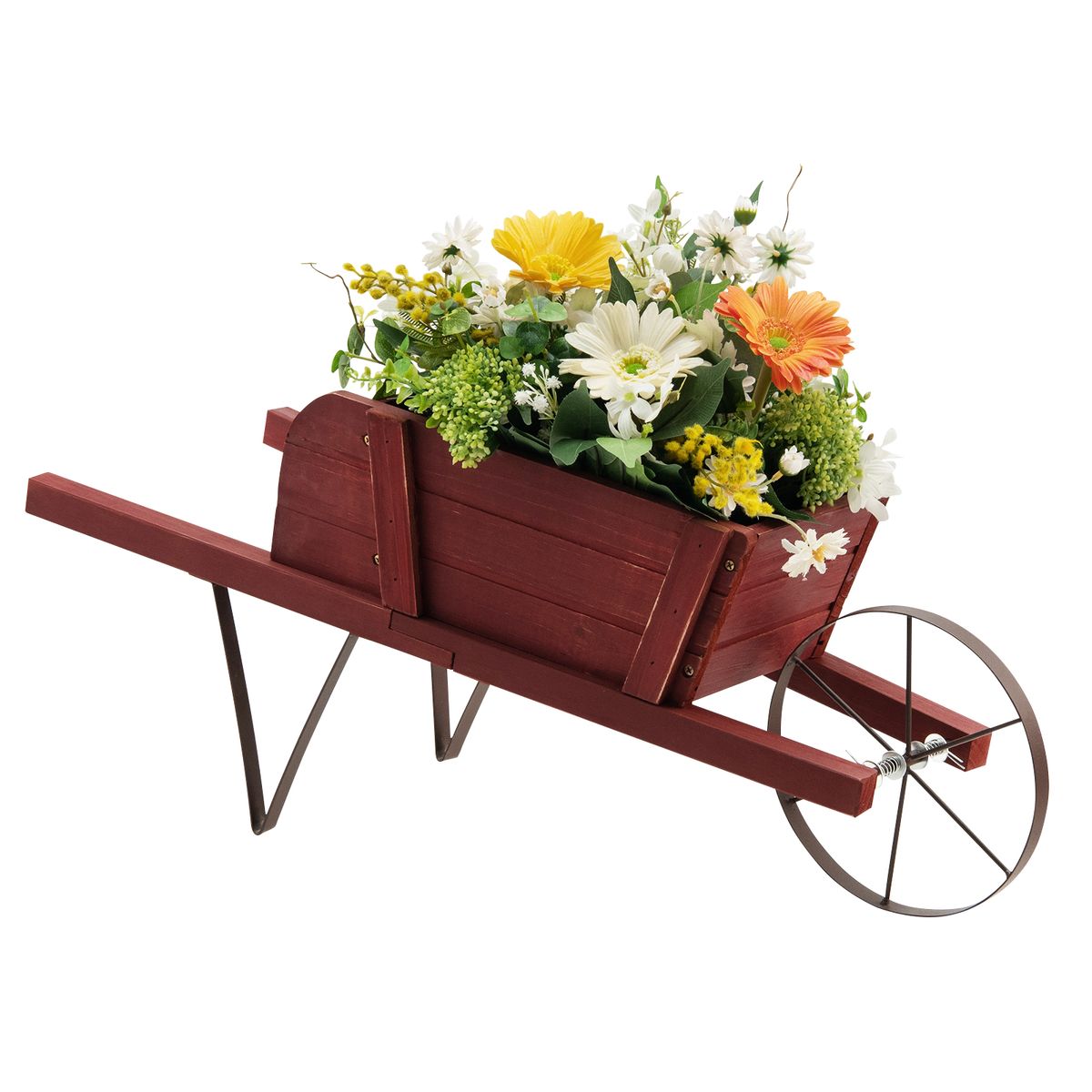 Wooden Wagon Planter with 9 Holiday Magnets - Flower Cart-Red