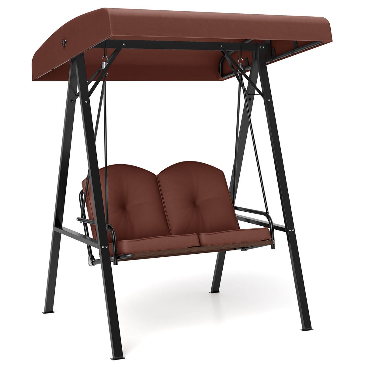 2-Person Outdoor Porch Swing with A-Shaped Metal Frame - Porch Swing-Brown