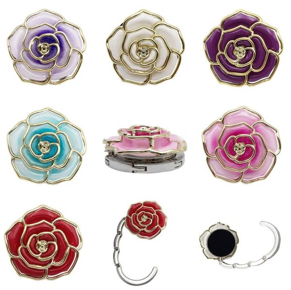 Rose Shape Foldable Bag Purse Hook Portable Rose Table Hook for Bags Creative Multiple-Bag Desk Hanger Heart SN5188