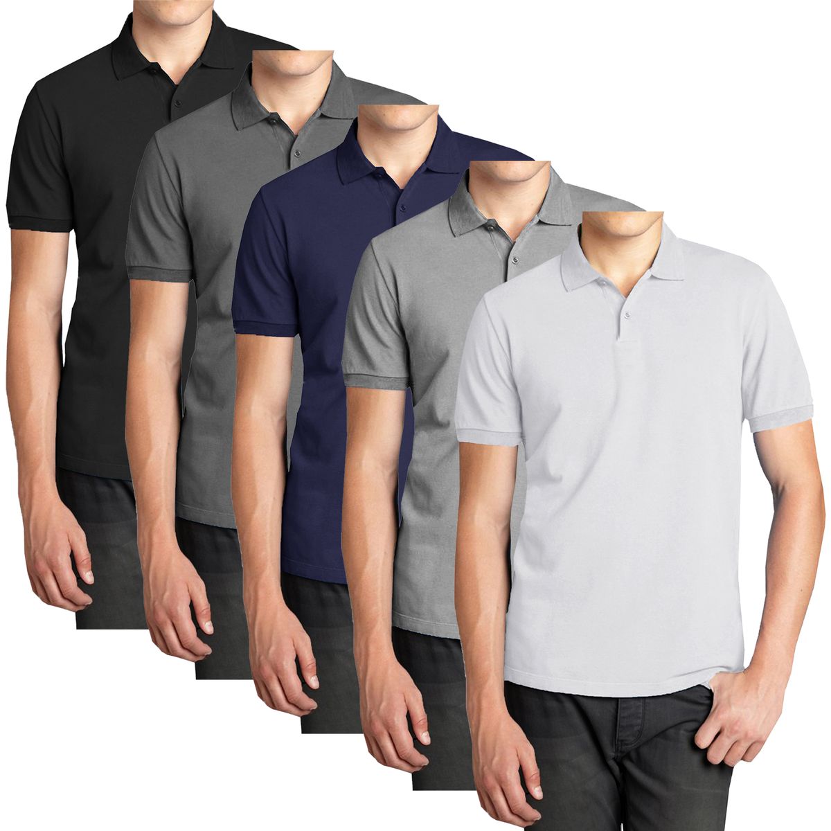 Men’s Short Sleeve Pique Polo Shirt (5-Pack) - MPK-1500-BK-CH-NV-HG-WH - 2XL