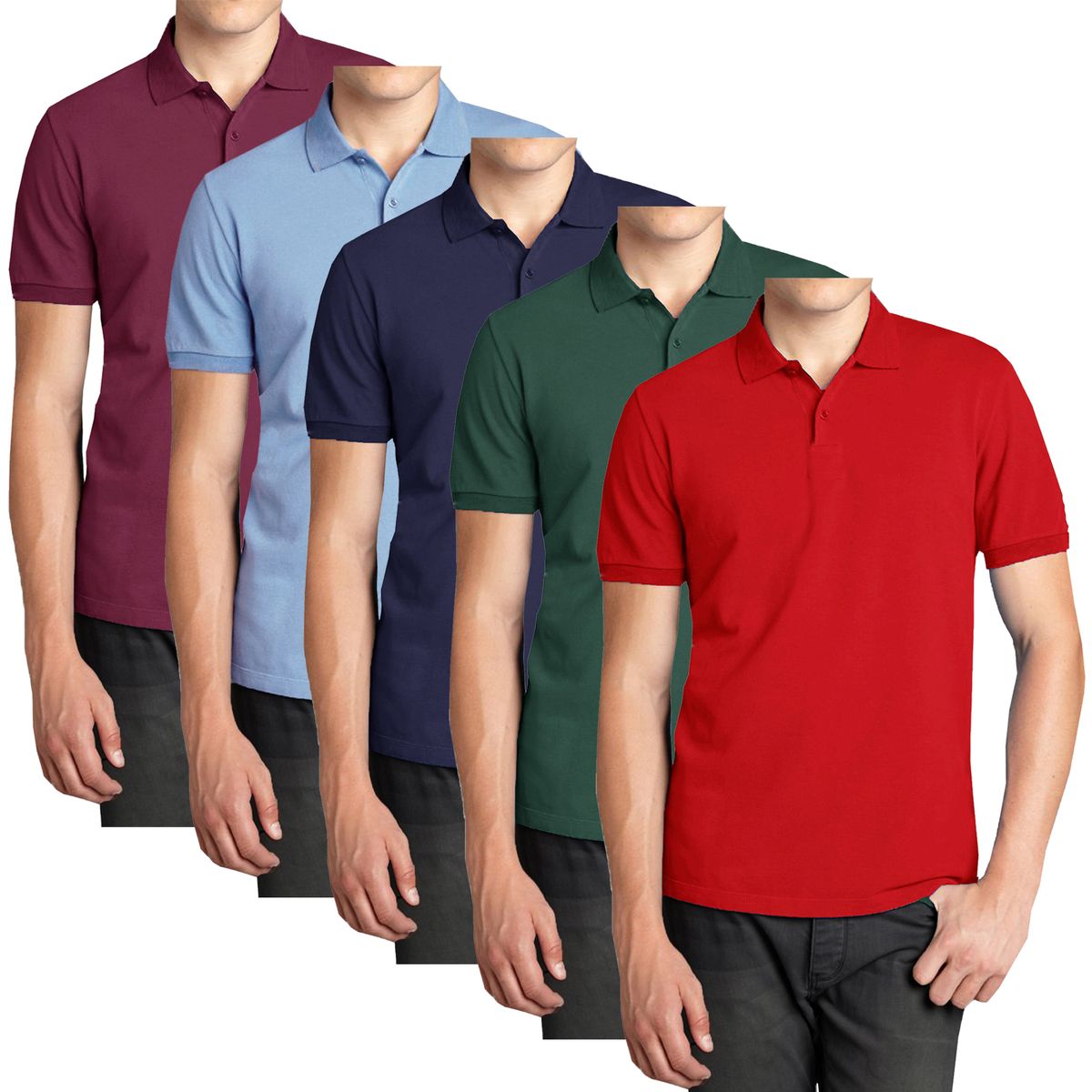 Men’s Short Sleeve Pique Polo Shirt (5-Pack) - MPK-1500-NV-BG-HT-LB-RD - S