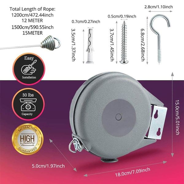 Retractable Clothesline Wall Mounted Extendable Clothes Line Laundry Dryer Line