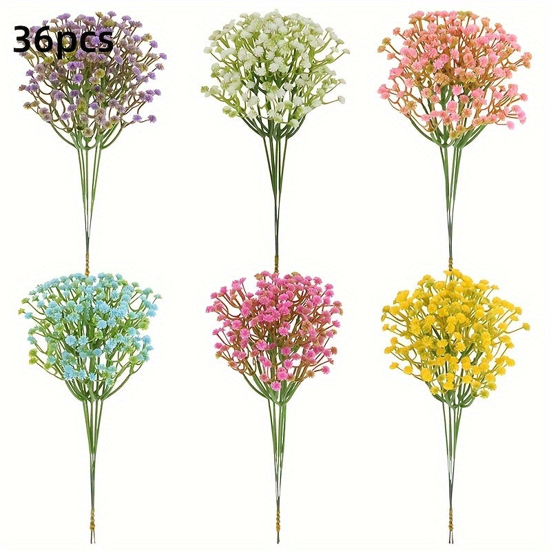 TEMU 36pcs Real Touch Artificial 's Breath Flowers - Vibrant Plastic Gypsophila Bouquet For Weddings, Decor - Anti-oxidation, Multi-colored (vase Not