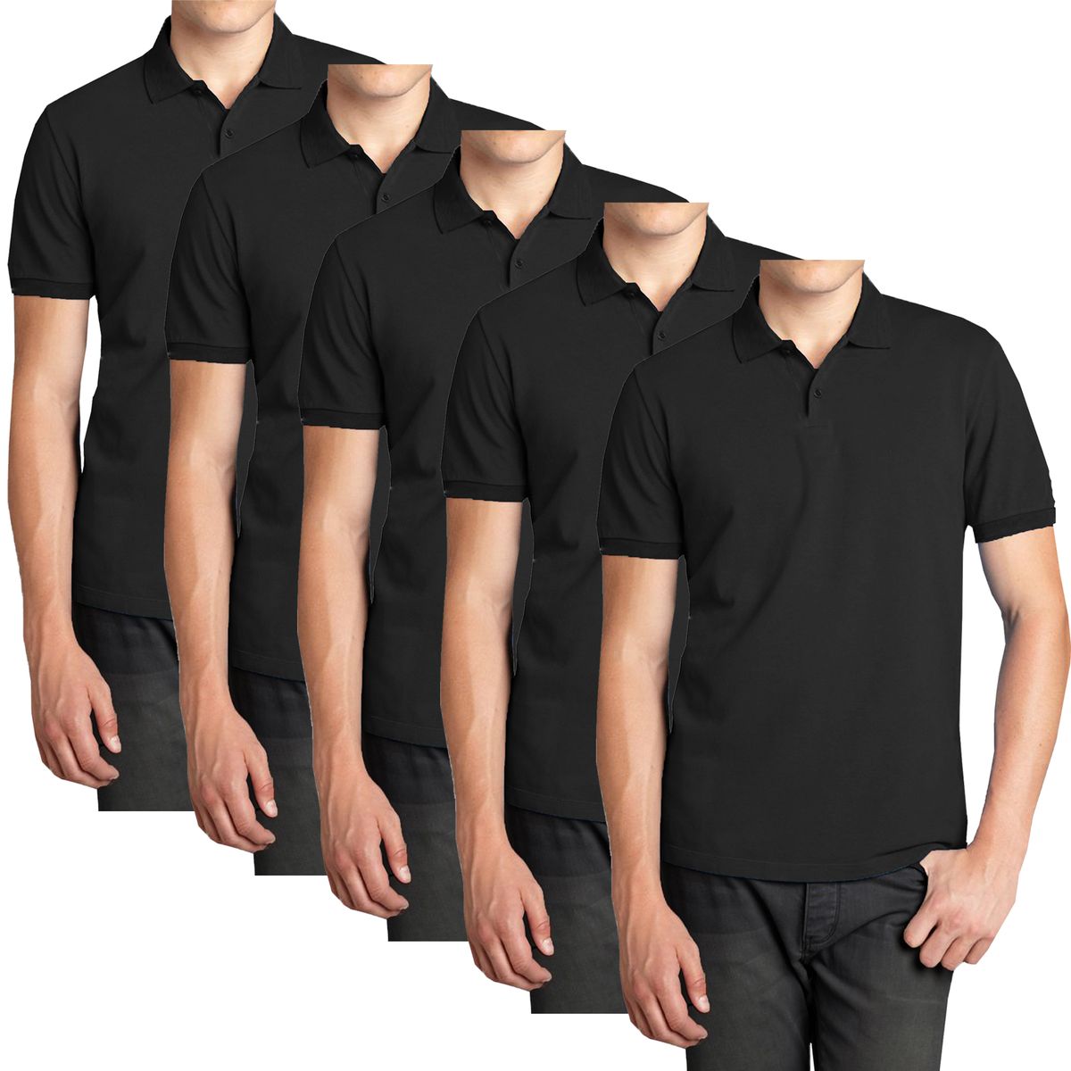 Men’s Short Sleeve Pique Polo Shirt (5-Pack) - MPK-1500-BK-BK-BK-BK-BK - L