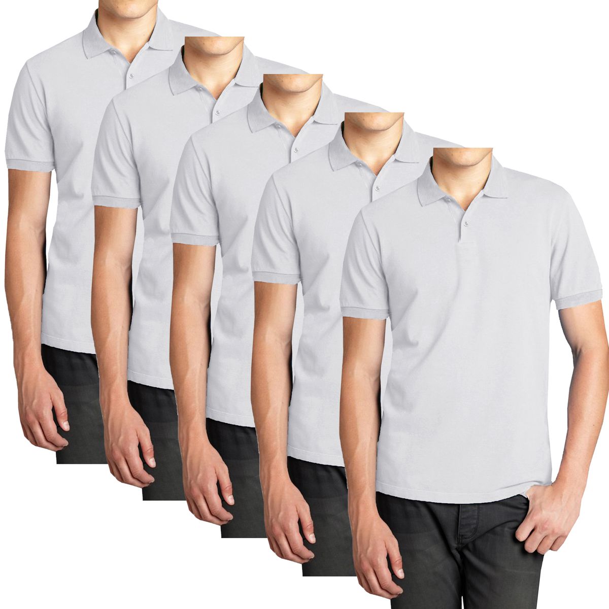 Men’s Short Sleeve Pique Polo Shirt (5-Pack) - MPK-1500-WH-WH-WH-WH-WH - XL