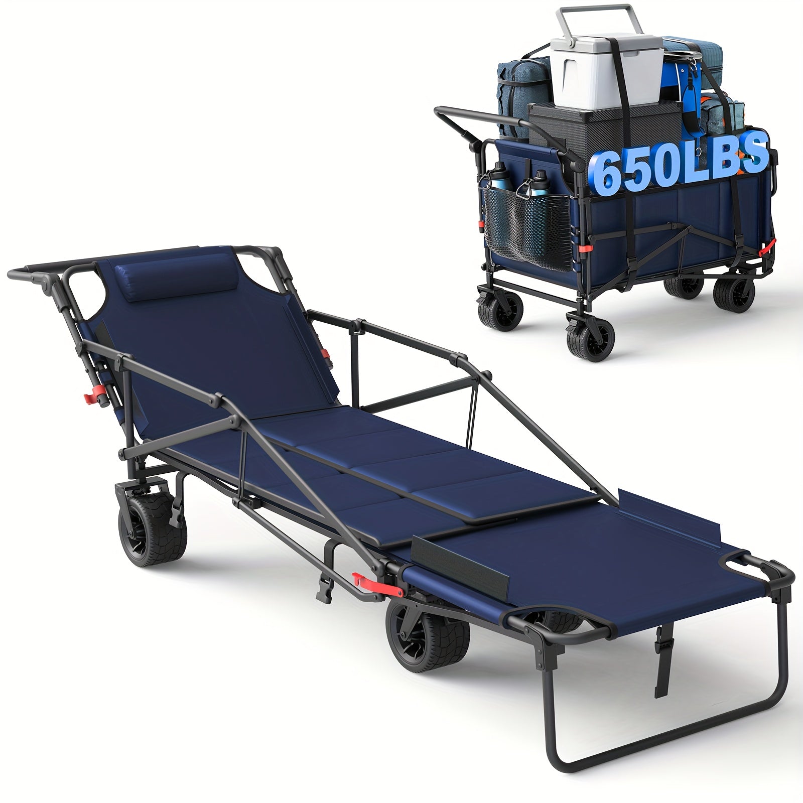 TEMU 2-in-1 Multifunctional Folding Wagon Car, Convertible Beach Chair, 650lbs Large Capacity Wagon Car, Foldable Portable Grocery Wagon Car,