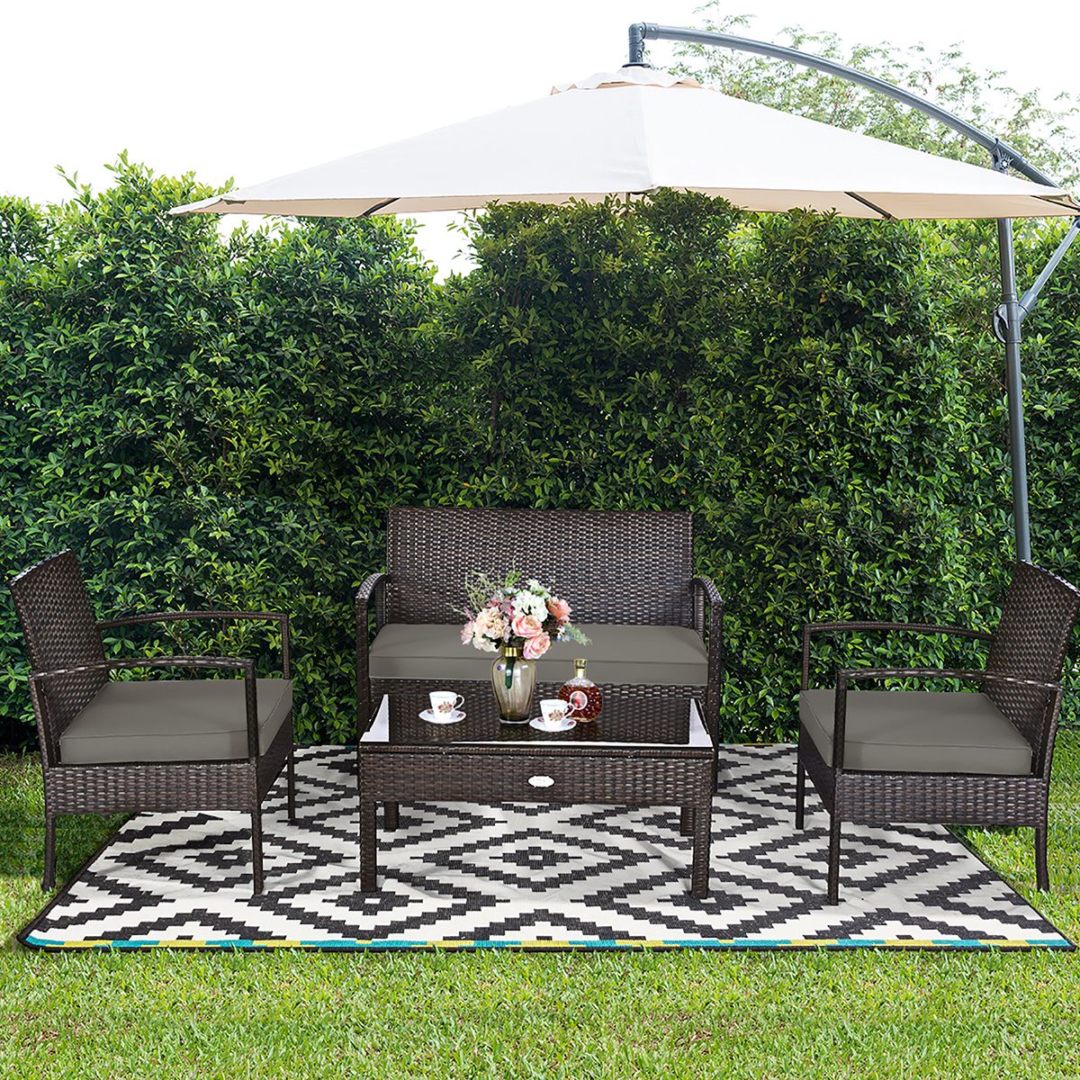 Black Rattan 4-Piece Patio Furniture Set - Rattan Set BN