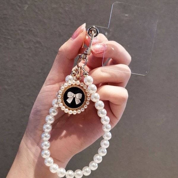ddmygifts Small Fragrant Glass Pearl Beaded Phone Chain Bow Accessories Keychain Adorable Girl Luggage Pendant A