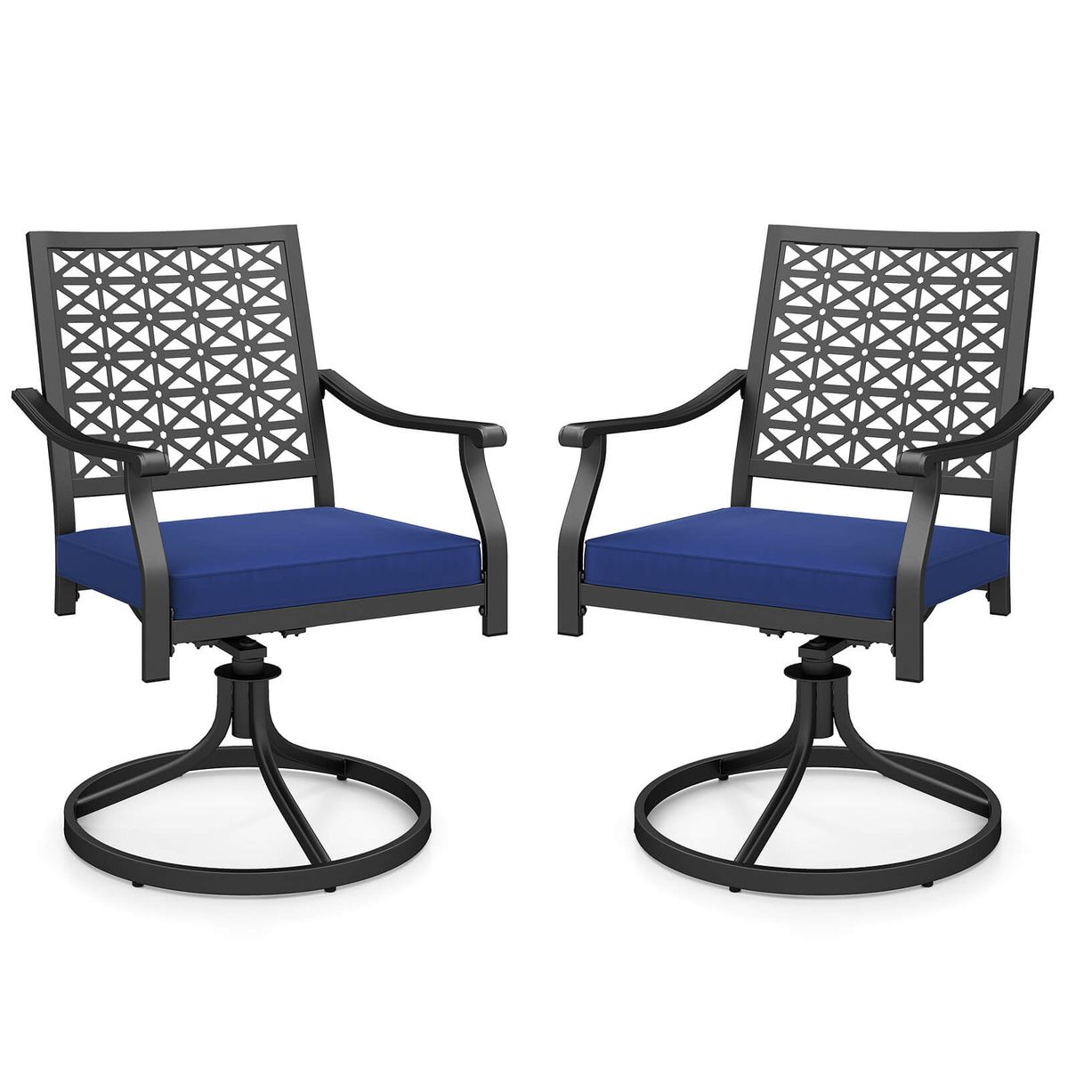 Outdoor Swivel Chairs with Padded Cushions  - 2-Pack Chairs-Navy