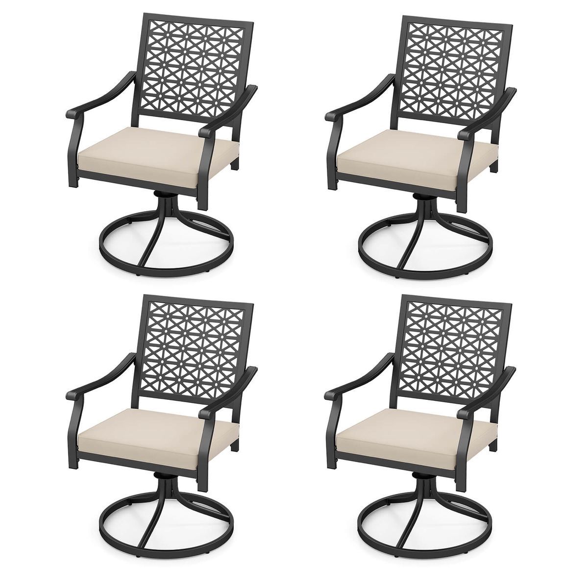 Outdoor Swivel Chairs with Padded Cushions  - 4-Pack Chairs-Beige