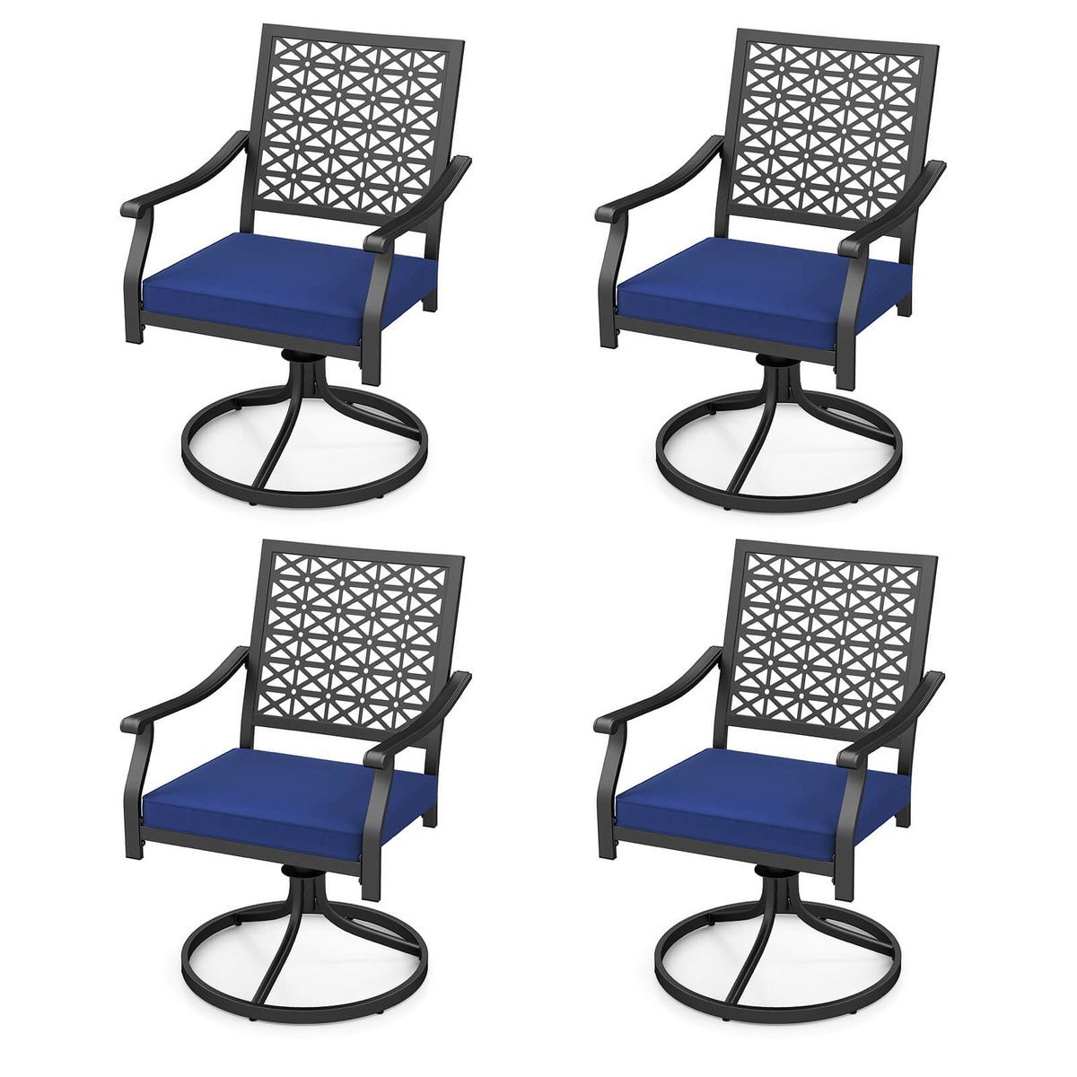 Outdoor Swivel Chairs with Padded Cushions  - 4-Pack Chairs-Navy