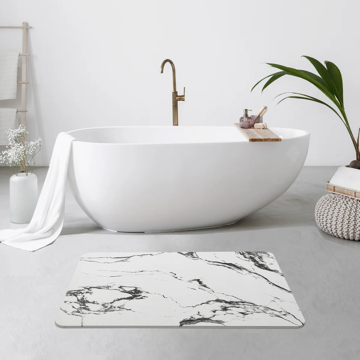 Diatomaceous Earth Bath Mat  - White Marble