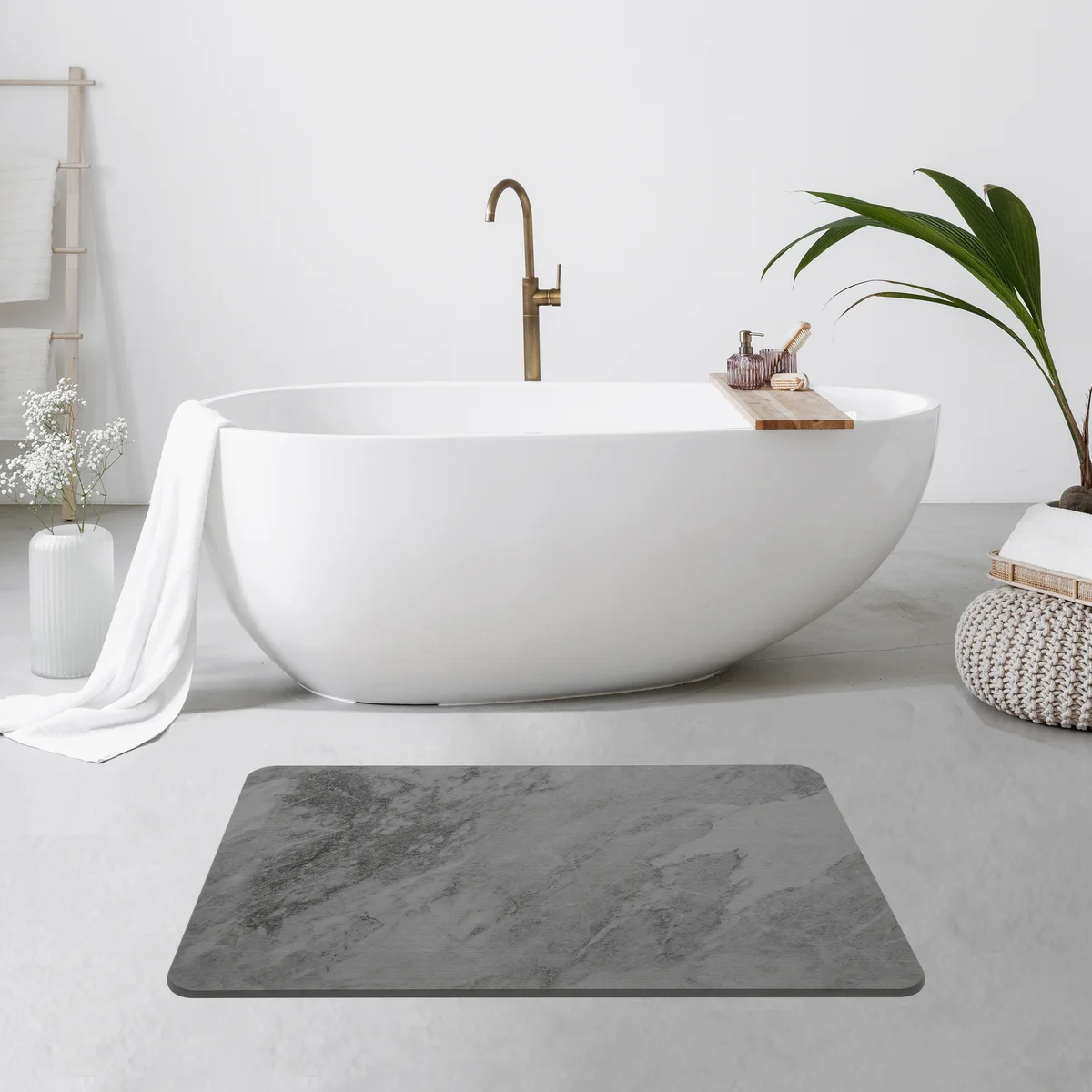 Diatomaceous Earth Bath Mat  - Gray Marble