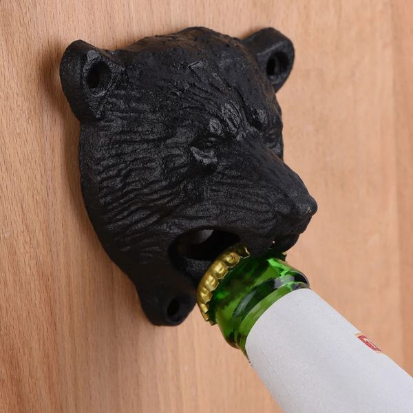 Wall Bottle Opener Cast Iron Bear Shape Wall Mounted Beer Soda Glass Bottle Opener Kitchen Bottle Opener 250113