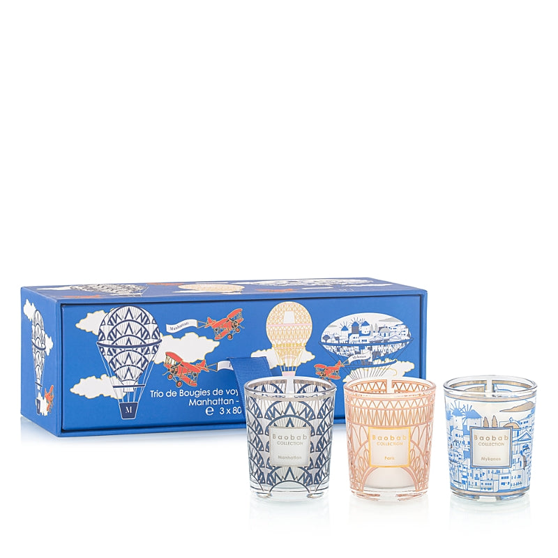 Baobab Collection Trio of Travel Candles: Manhattan-Paris-Mykonos