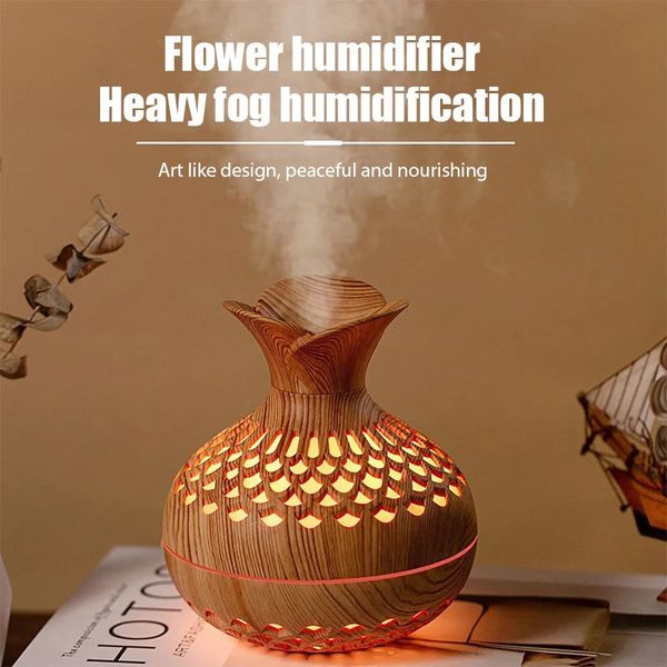 Wood Grain Mini Vase Air Humidifier USB Electric Ultrasonic Water Aroma Essential Oil Diffuser Home Room Fragrance Air Purifier 241219