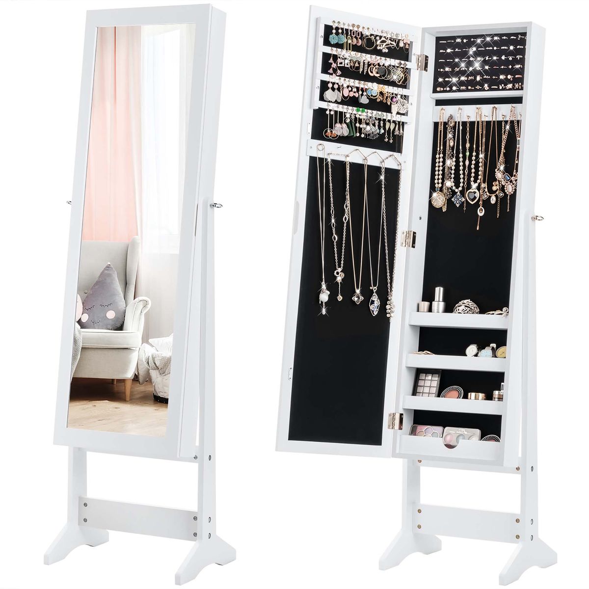 Mirrored Standing Jewelry Cabinet Storage Box - Costway Mirrored Jewelry Cabin