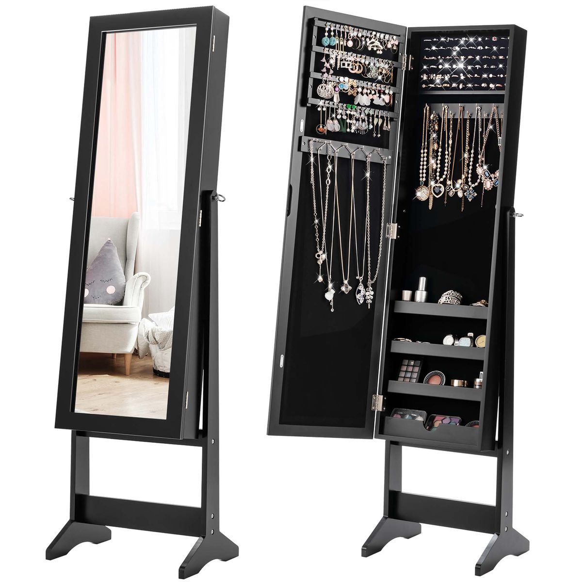 Mirrored Standing Jewelry Cabinet Storage Box - Costway Jewelry Mirrored Cabin