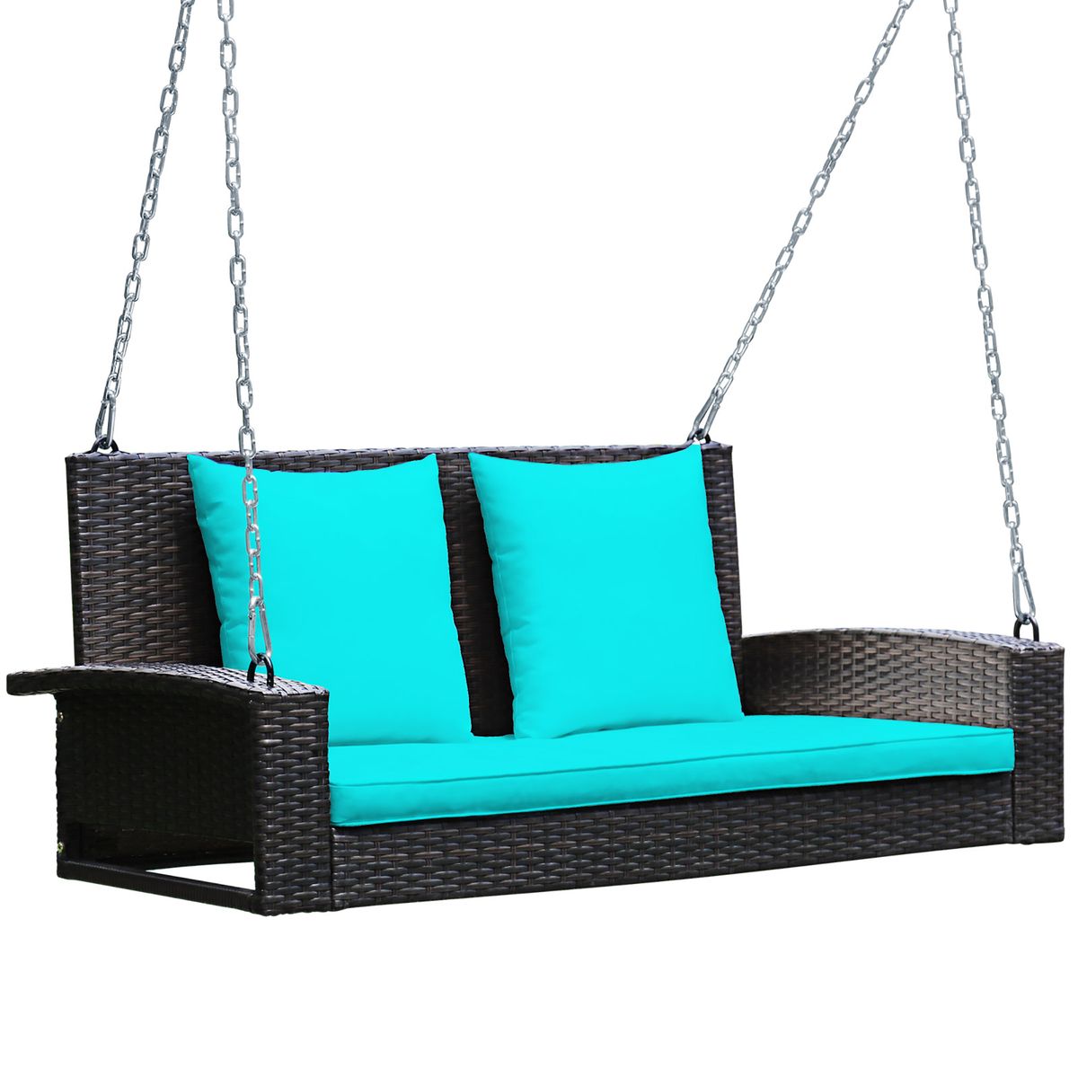 2-Person Rattan Porch Swing - Turquoise