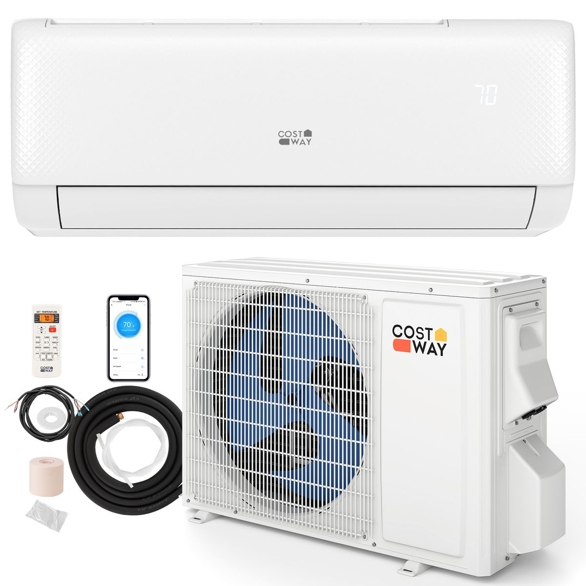 12000BTU WiFi Enabled Mini Split 22 SEER2, 115V Inverter Air Conditioner - Air Conditioner-White