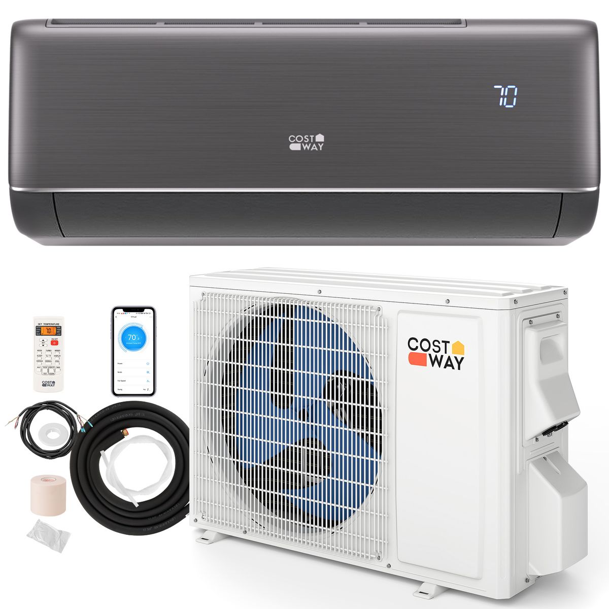 12000BTU WiFi Enabled Mini Split 22 SEER2, 115V Inverter Air Conditioner - Air Conditioner-Gray