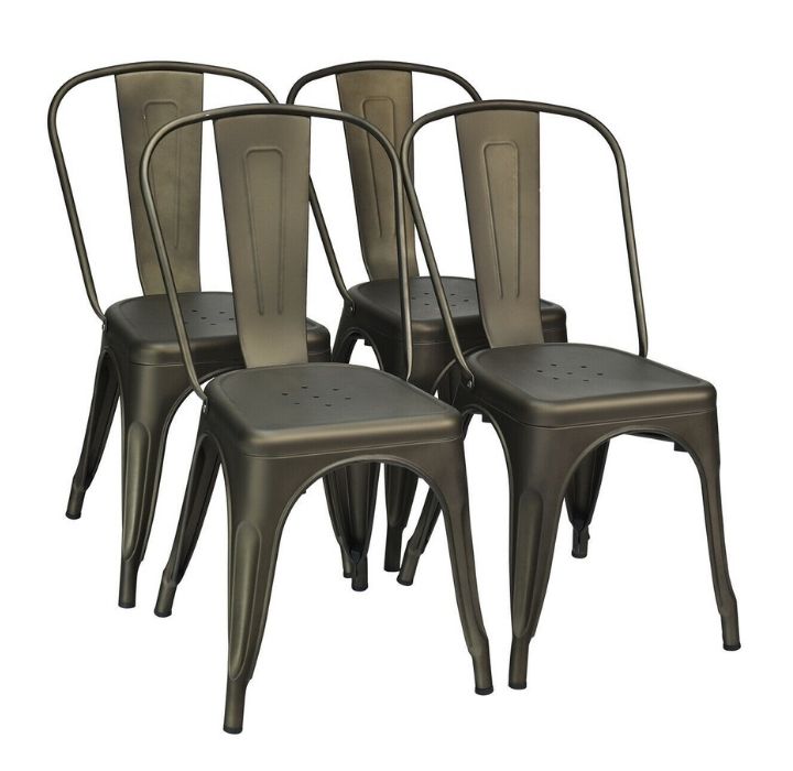 18-Inch Metal Dining Chairs with Stackable Design (Set of 4) - Gunmetal