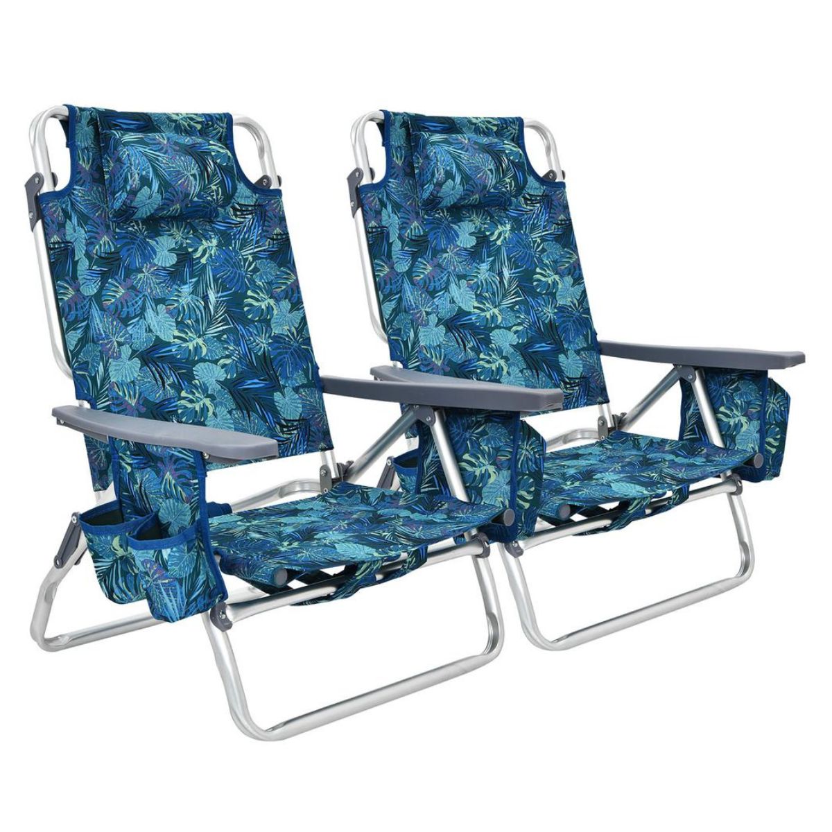 Backpack Beach Chairs with 5-Positions (Set of 2)  - Palm Tree