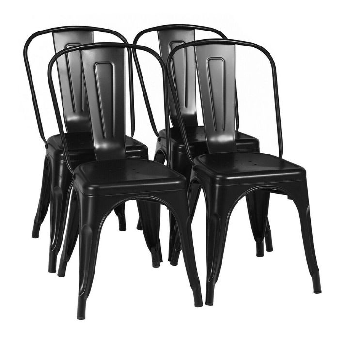 18-Inch Metal Dining Chairs with Stackable Design (Set of 4) - Black