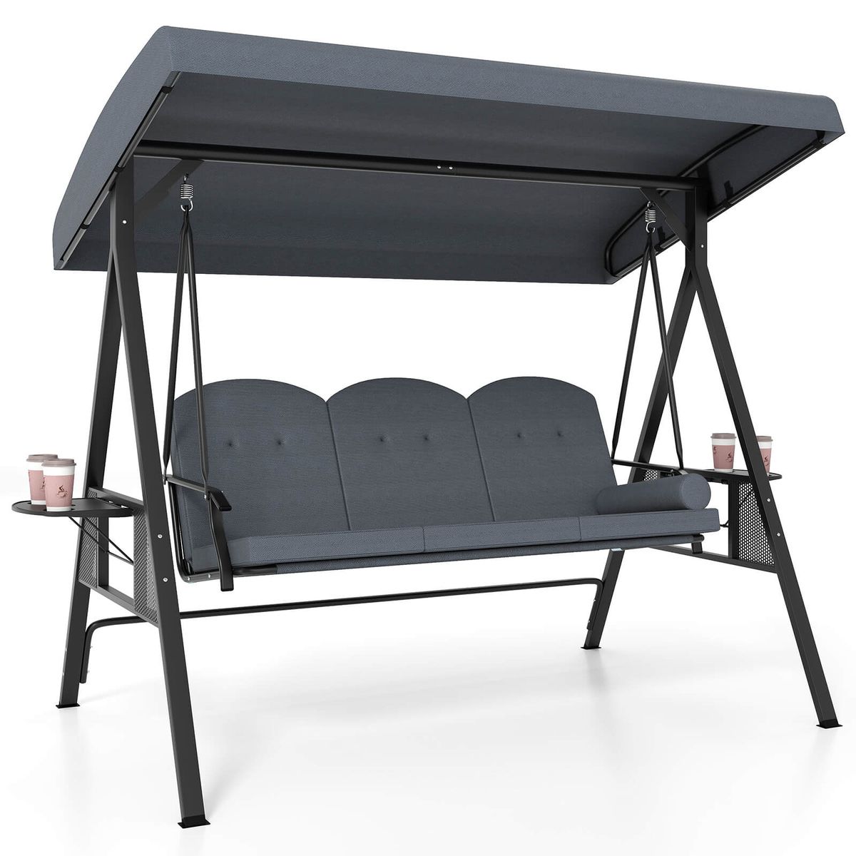 3-Seat Patio Swing with Adjustable Canopy - Gray