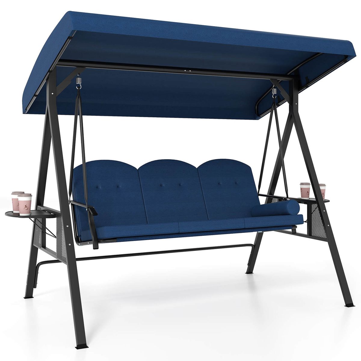 3-Seat Patio Swing with Adjustable Canopy - Navy