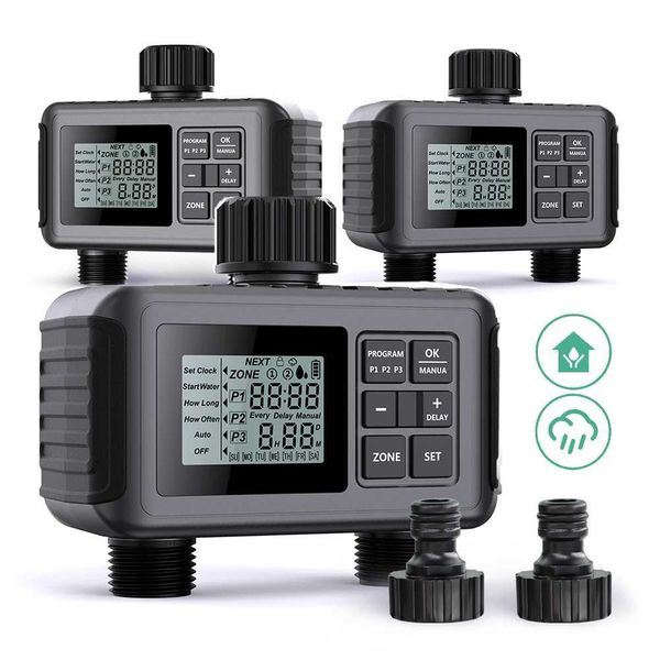 Outlet 2 Zone 2 Programs 3 LCD Digital Garden Water Timer Rain Delay Watering Tap Hose Irrigation Controller Week and Day CyclesXJ241220