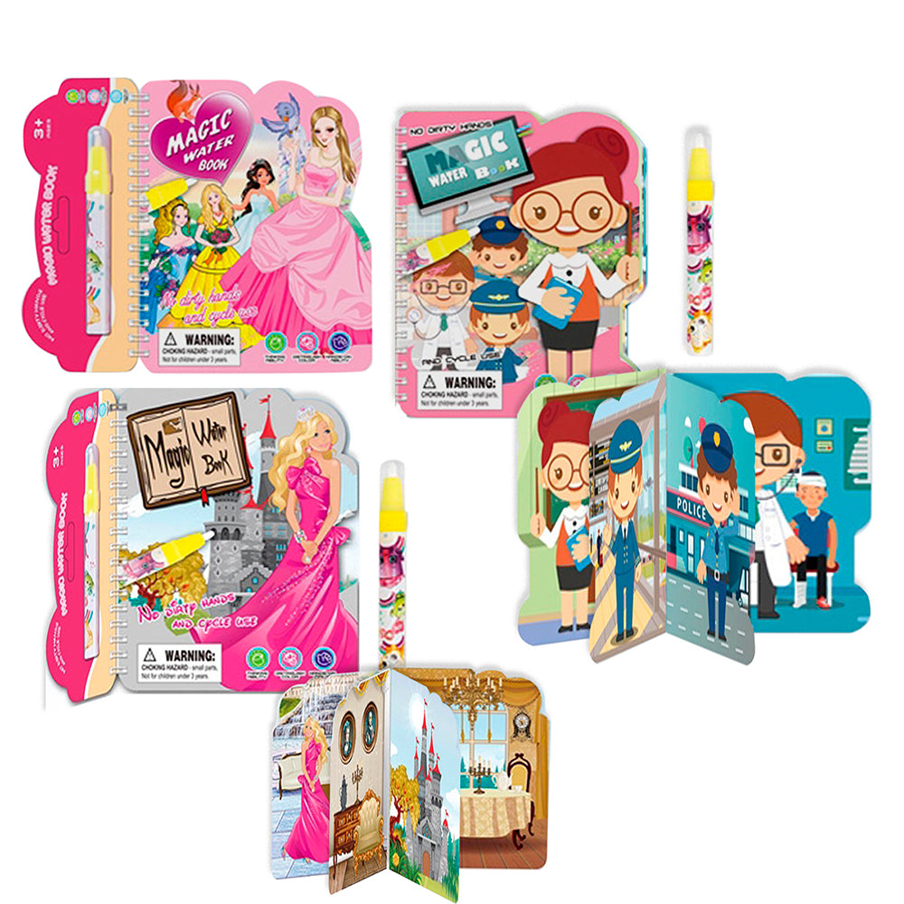 Magic Water Washable Coloring Books with Water Markers (3-Pack) - Girl, Princess, Teacher