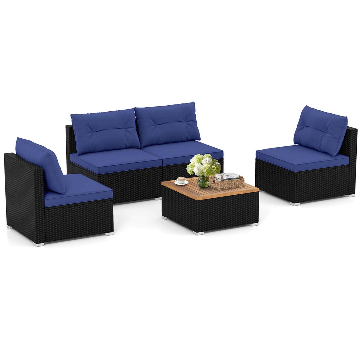 5-Piece Outdoor Furniture Set with Non-Slip Footpads - Blue