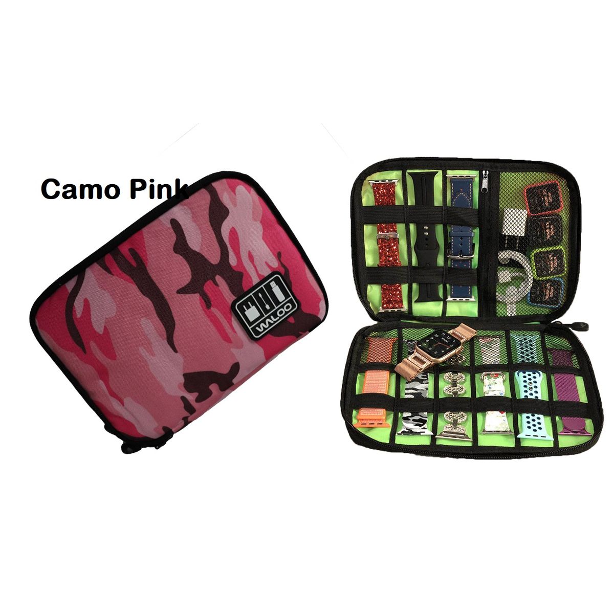 Portable Travel Bag for Cellphone and Electronics Accessories - Camo-Pink