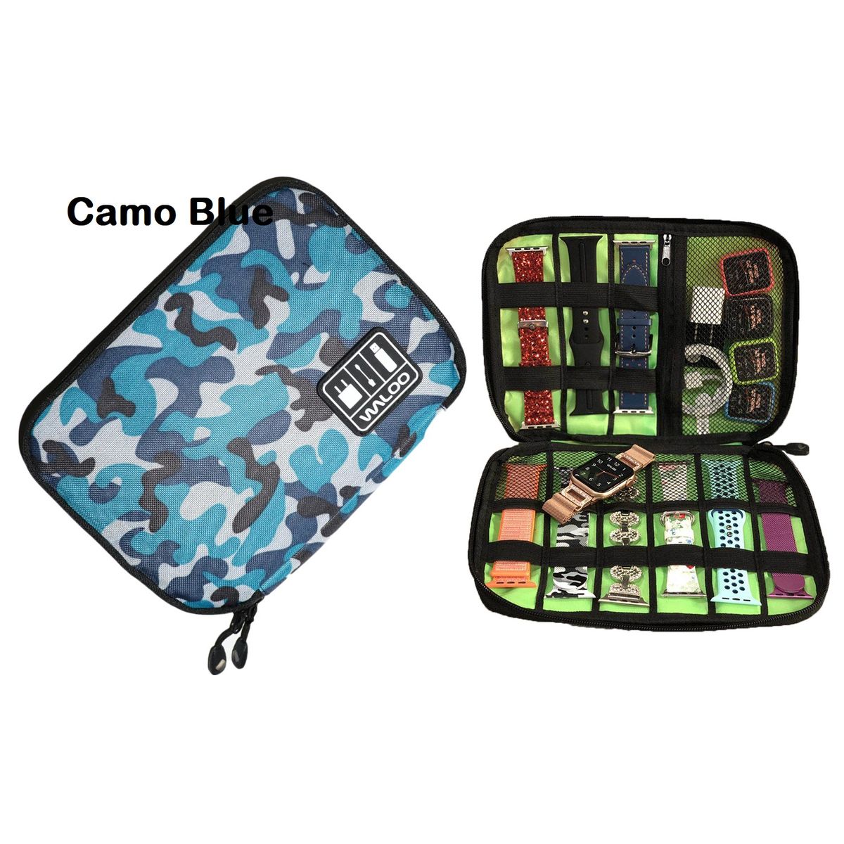 Portable Travel Bag for Cellphone and Electronics Accessories - Camo-Blue