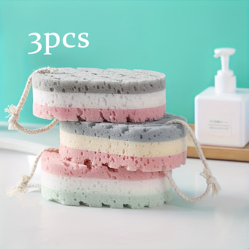 TEMU Colorful Three-layer Thick Bath Sponge, Facial Sponge Brush, Multi-colored Exfoliating Loofah, Handheld Foam Bath Mat With Rope, Suitable For