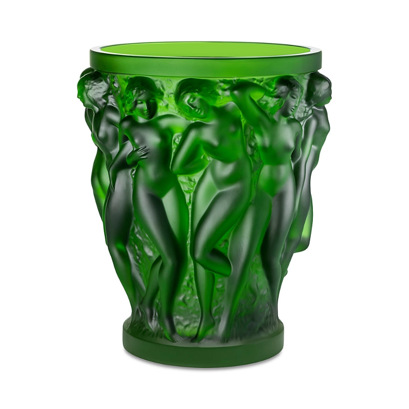 Lalique Large Bacchantes Crystal Vase, Amazon Green