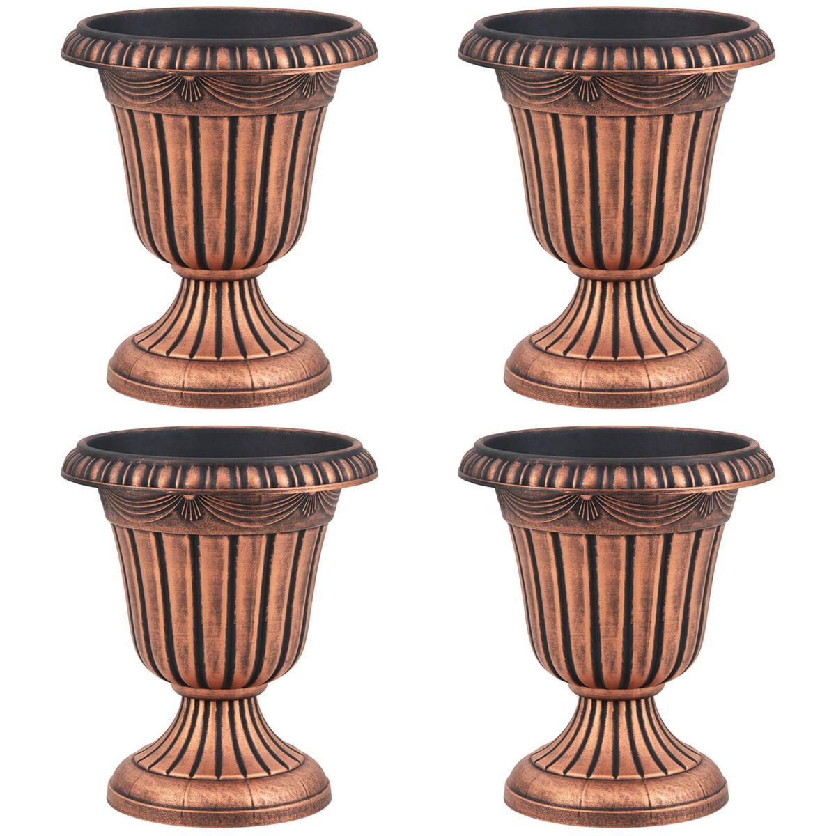 18" Tall Vintage Planter Set with Pedestal Base (2- or 4-Piece) - Bronze, 4-Piece
