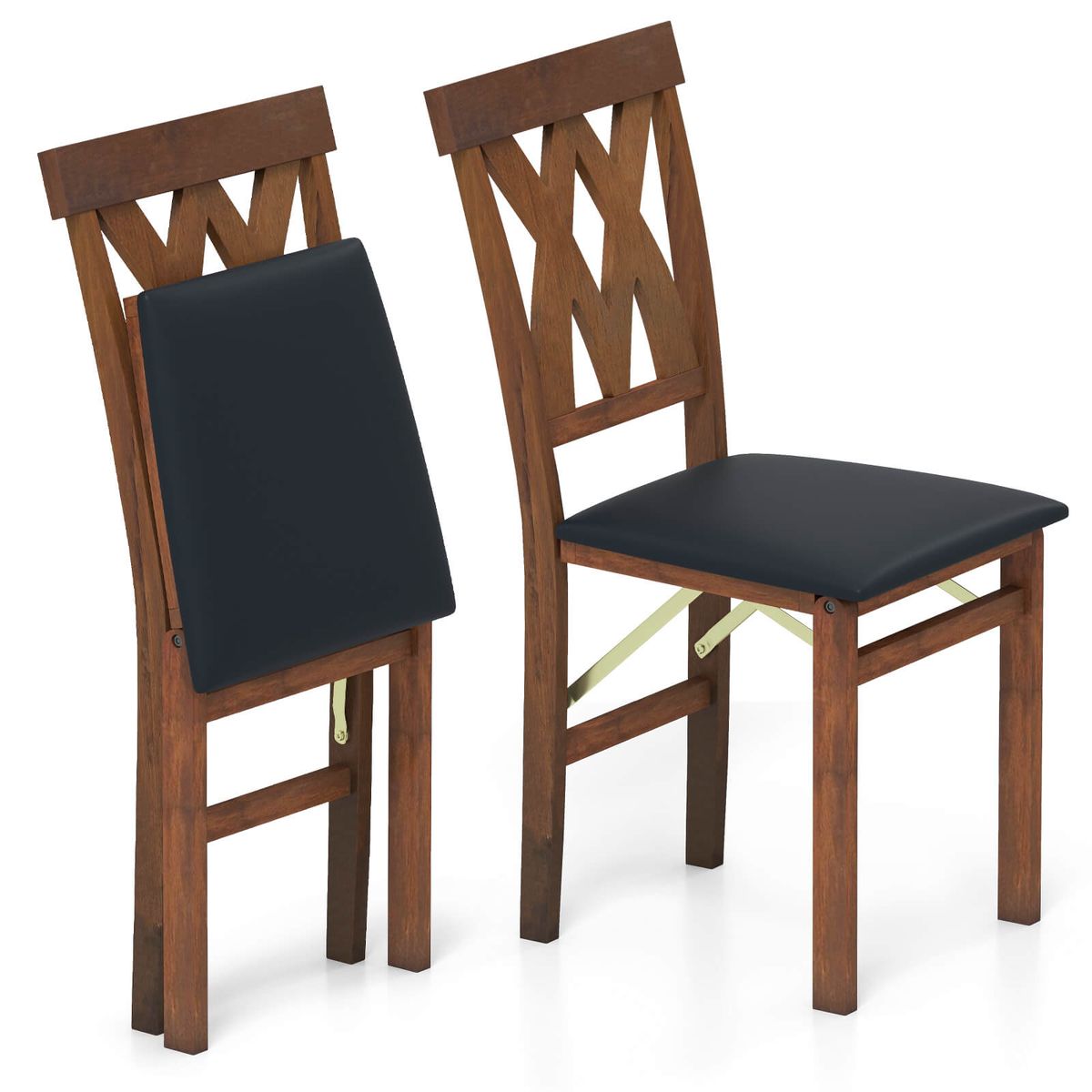 Folding Kitchen Chairs with Rubber Wood Frame (Set of 2 or 4) - Kitchen Chairs Brown-2