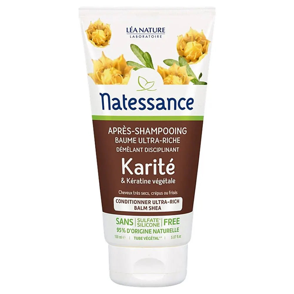 Natessance balzám ultra bohatý na bambucké máslo a rostlinný keratin pro velmi suché, krepaté nebo kudrnaté vlasy, 150 ml