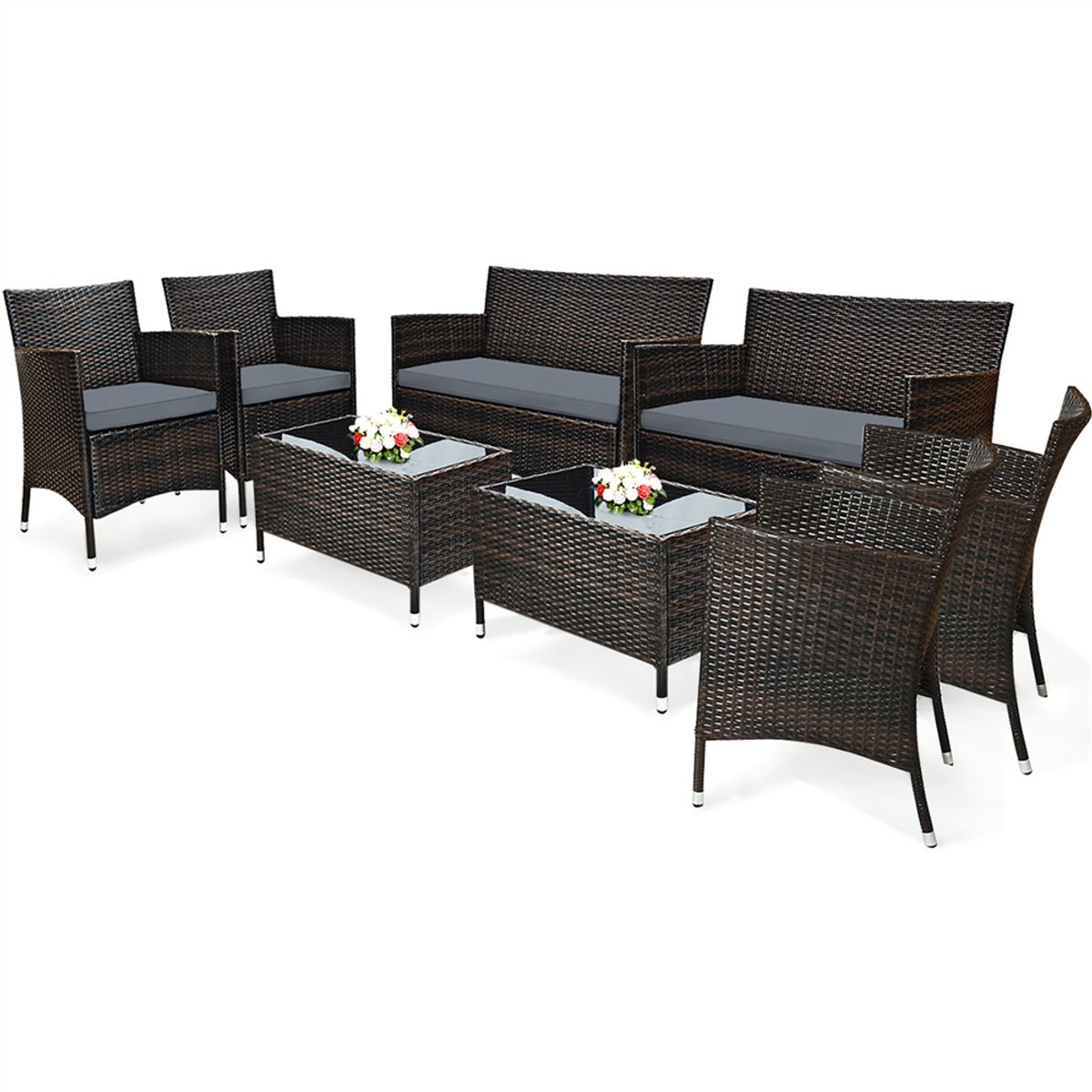 Rattan Outdoor 8-Piece Patio Furniture Set - Patio Furniture Set-Grey
