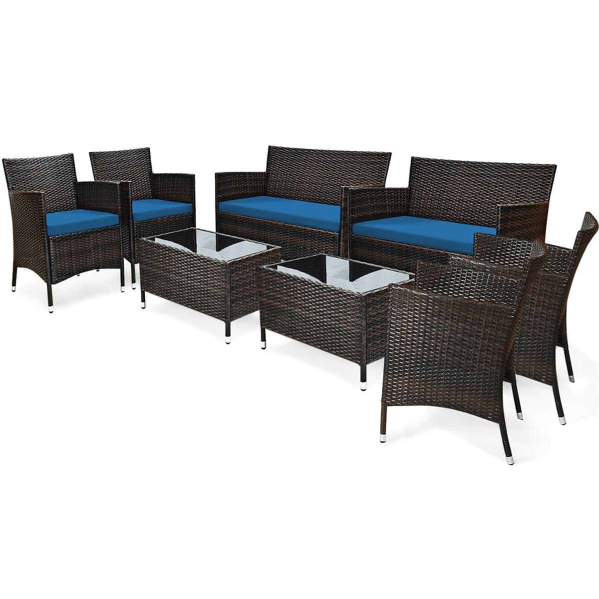 Rattan Outdoor 8-Piece Patio Furniture Set - Patio Furniture Set-Navy