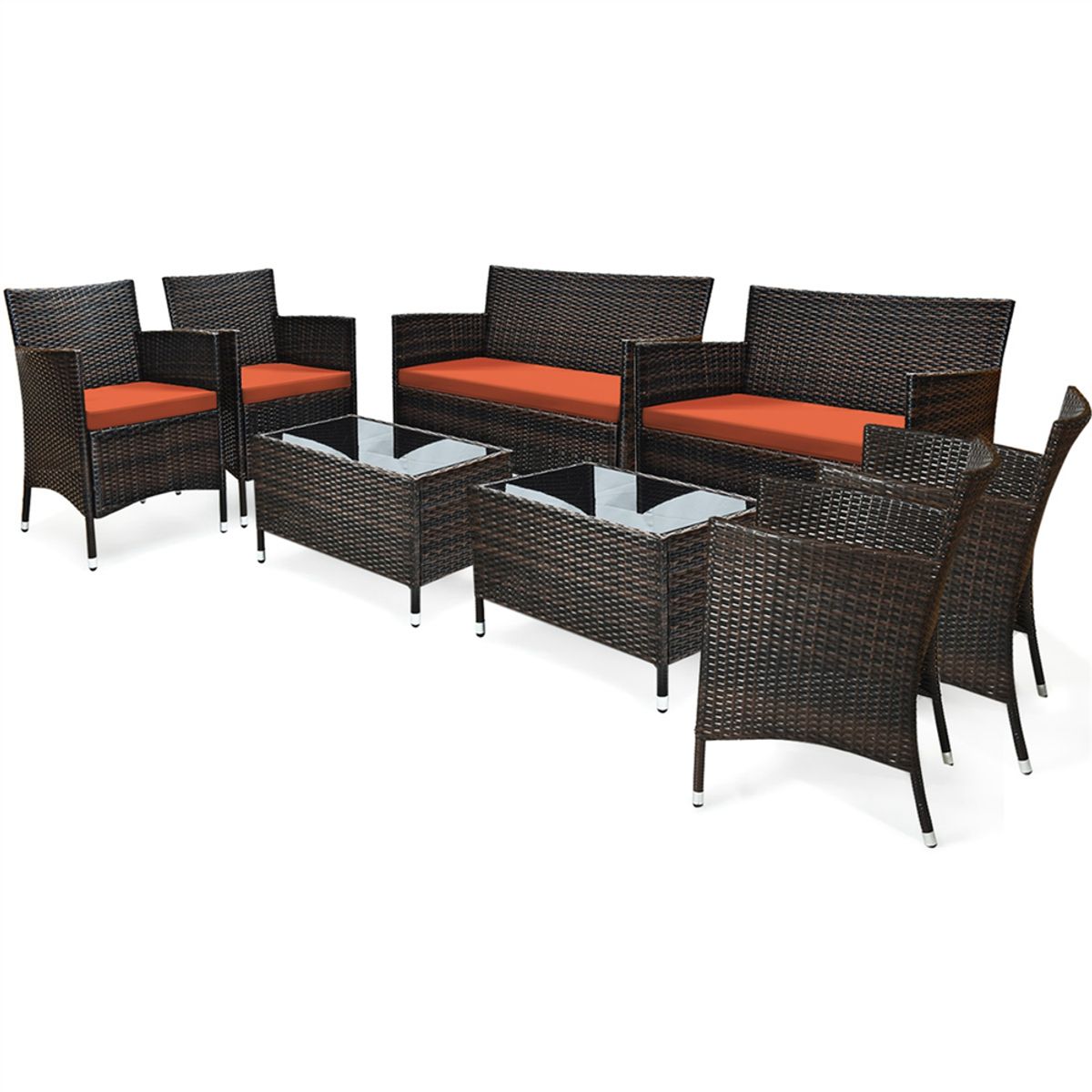 Rattan Outdoor 8-Piece Patio Furniture Set - Patio Furniture Set-Orange